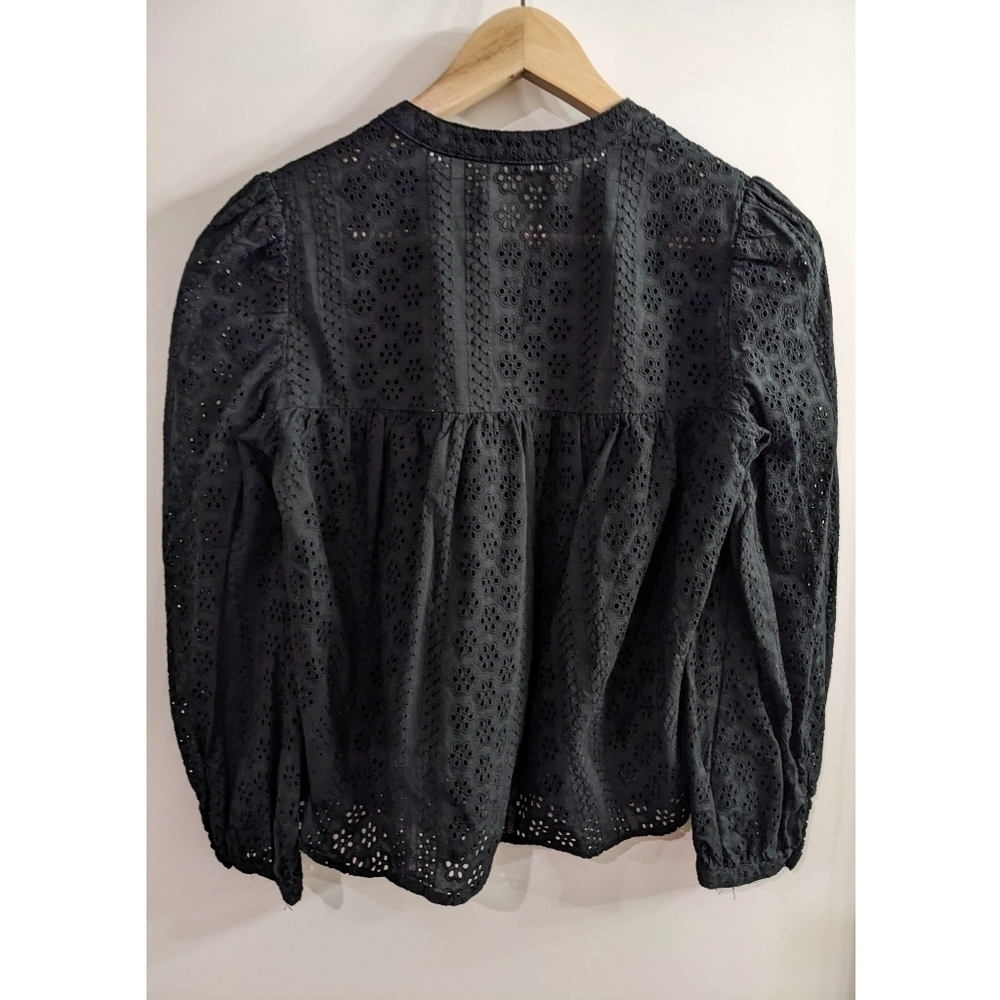 Madewell | Eyelet Double-Tie Peasant Top in Black - Picture 6 of 10